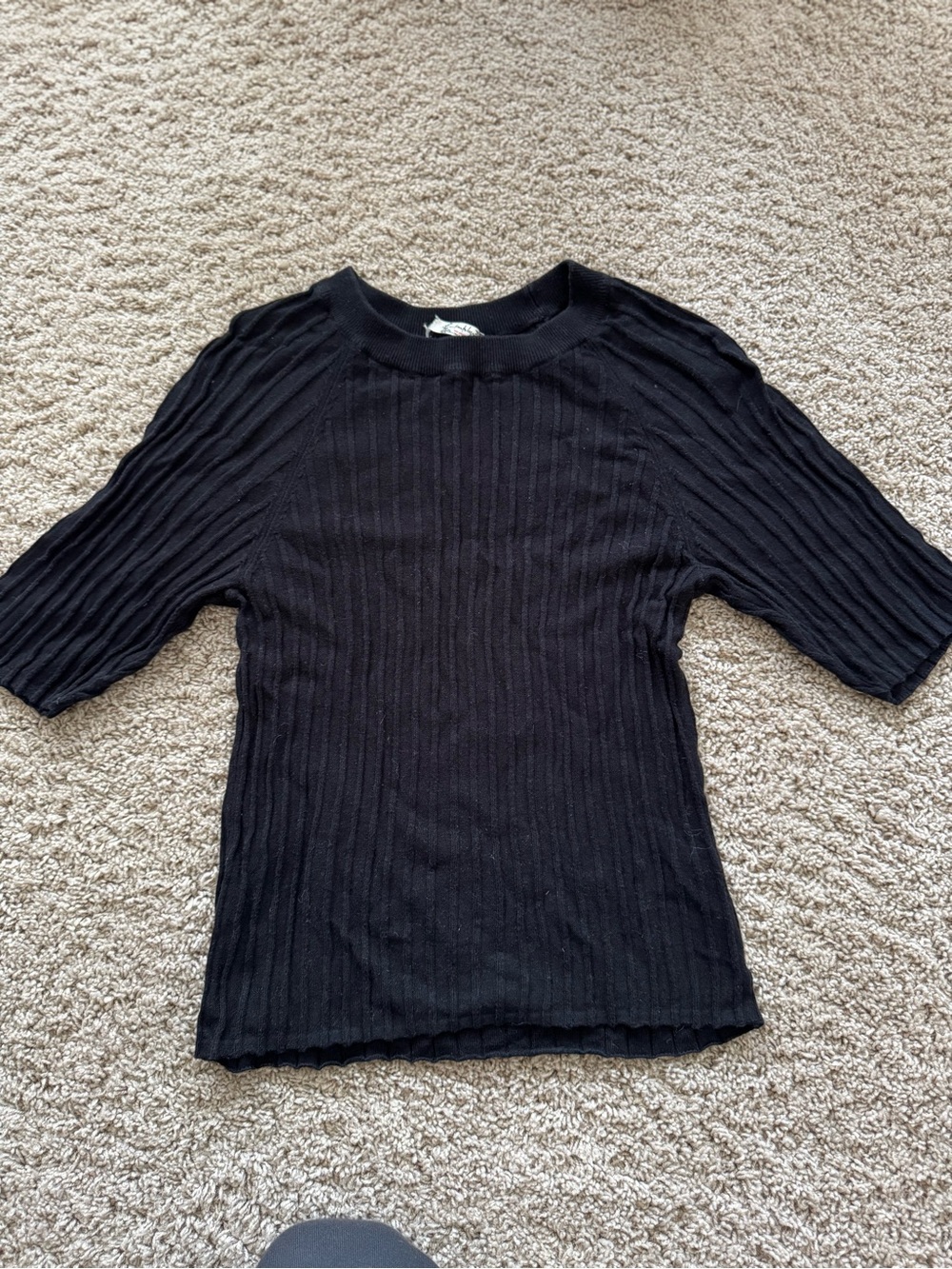 Free People Kids Black Ribbed Short Sleeve Crew Top